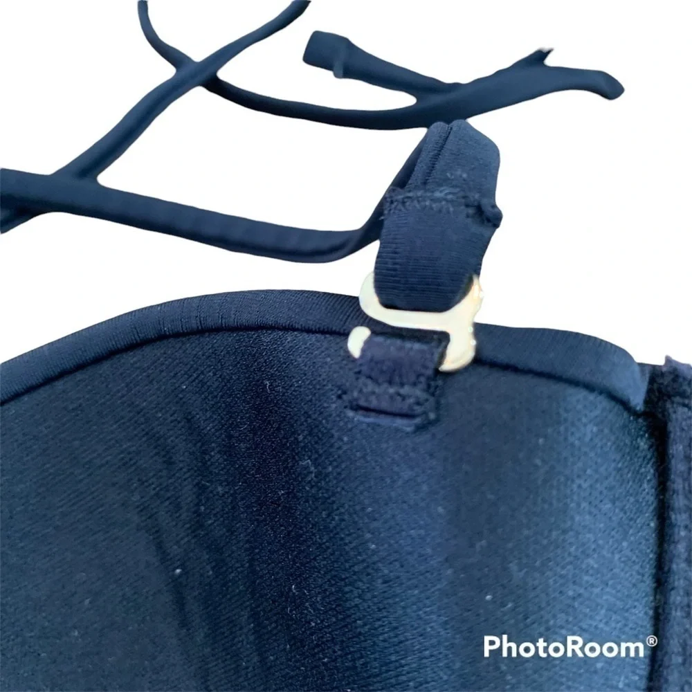 𝅺TOPSHOP Black Double Strap Halter Bikini Top Size 6